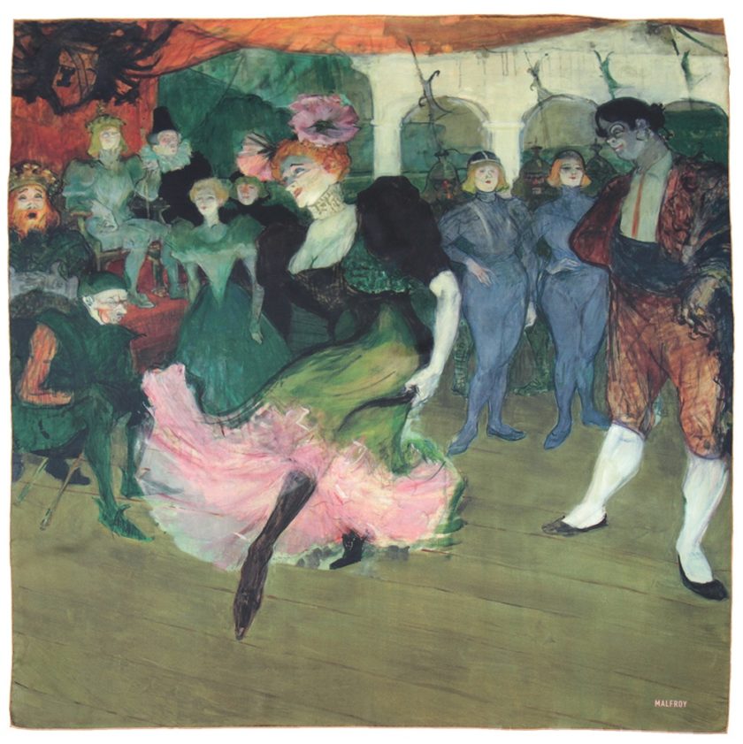 Carré de soie, twill de soie imprimé Toulouse Lautrec Le Boléro col 2-3