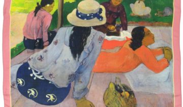 Carré en laine et soie 120 imprimée Gauguin La sieste – Rose