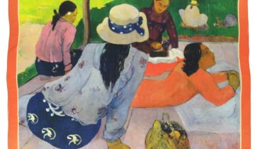 Carré en laine et soie 120 imprimée Gauguin La sieste – Orange