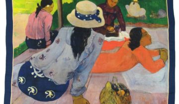 Carré en laine et soie 120 imprimée Gauguin La sieste – Bleu Marine