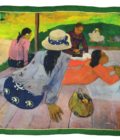 Carré en laine et soie 120 imprimée Gauguin La sieste col 4 vert