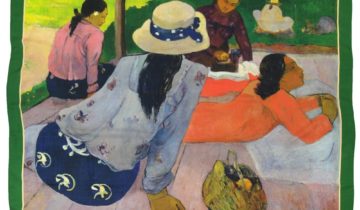 Carré en laine et soie 120 imprimée Gauguin La sieste – Vert