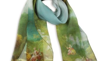 Echarpe en soie 43×140, mousseline de soie imprimée Fragonard Les Jeux – Vert