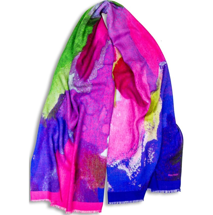 Echarpe en Laine et soie imprimée Painting de l'artiste Thuy col 4 vert fuchsia