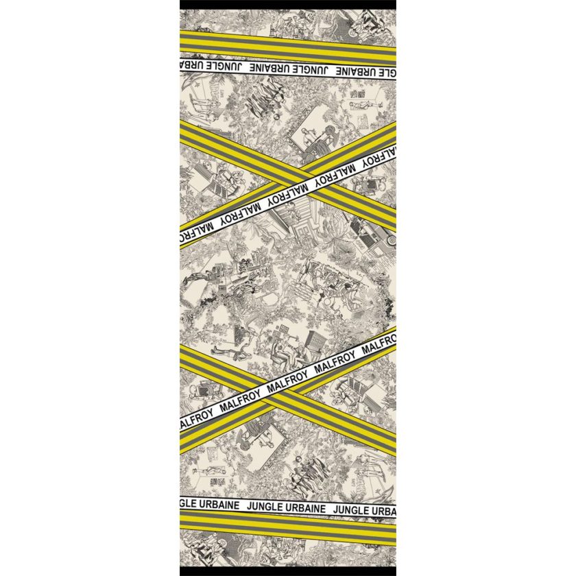 Echarpe en laine et soie 67x180 imprimée Toile de Jouy col 2 noir gris