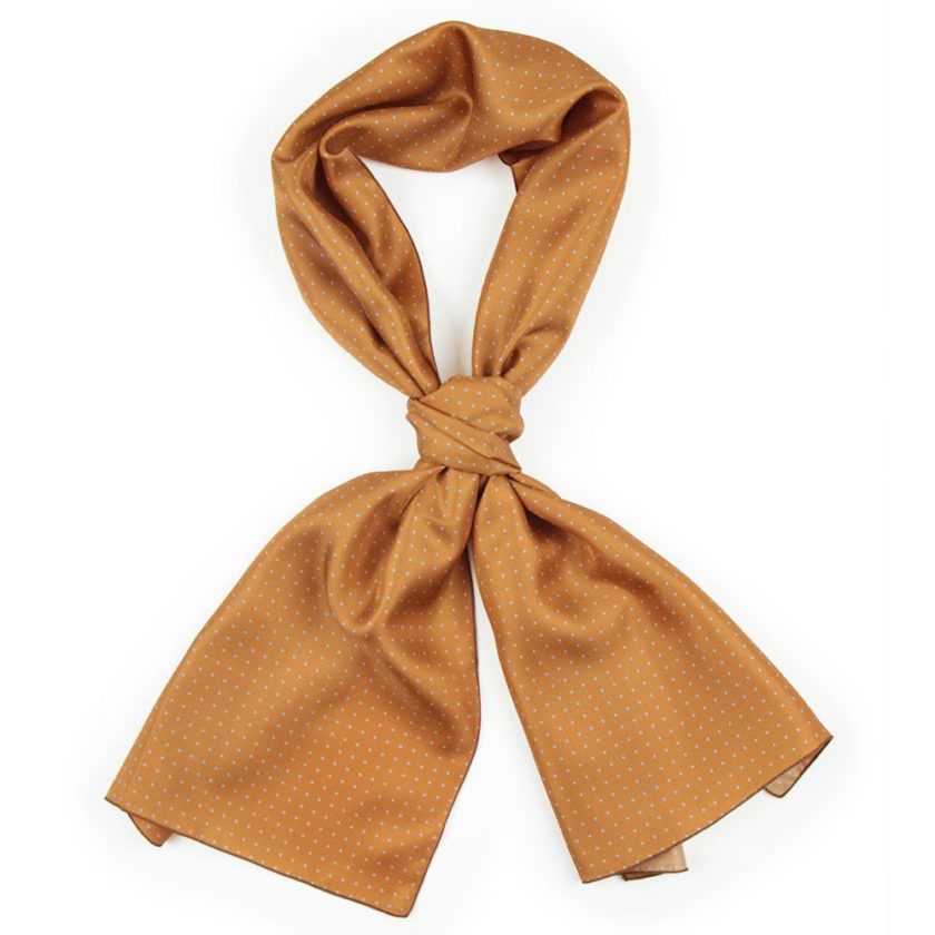 Echarpe en soie, twill de soie imprimé mini Pois col 10 caramel