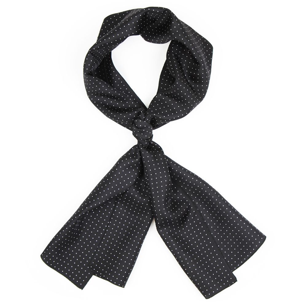 Echarpe en soie, twill de soie imprimé mini Pois col 11 noir