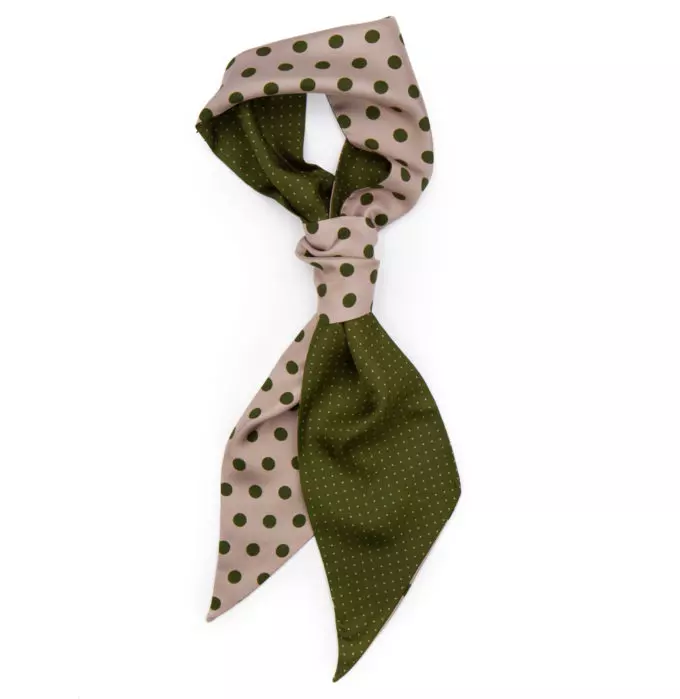 Twilly en twill de soie imprimé Gros et mini Pois col 21 Kaki