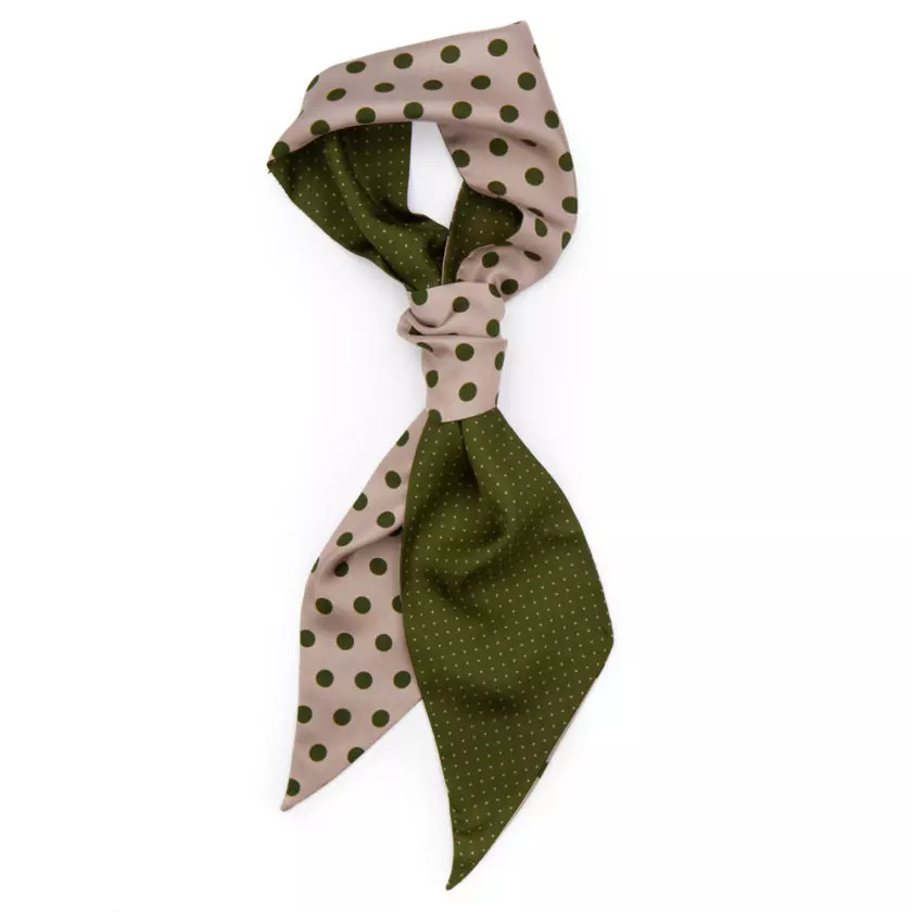 Twilly en twill de soie imprimé Gros et mini Pois col 21 Kaki