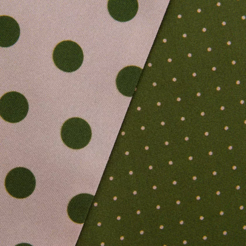 Twilly en twill de soie imprimé Gros et mini Pois col 21 Kaki