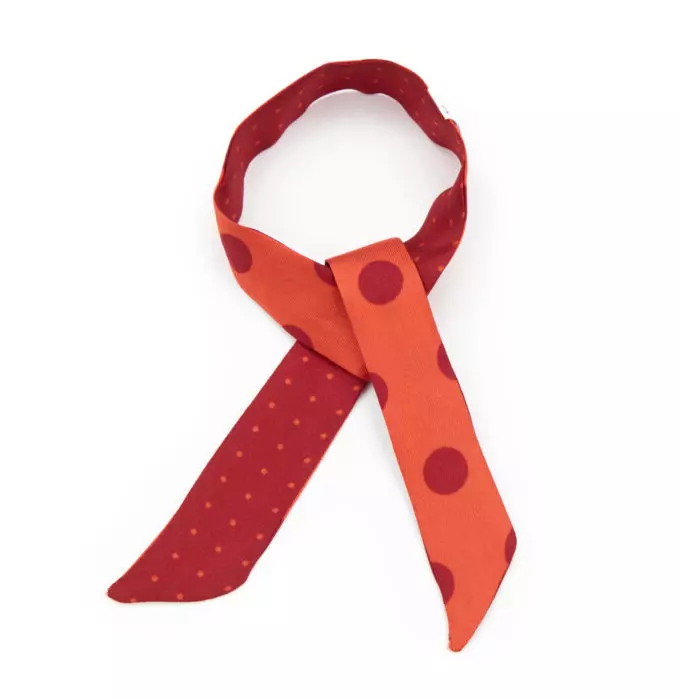 Lien en soie imprimé Gros Pois et mini Pois col 18 Orange
