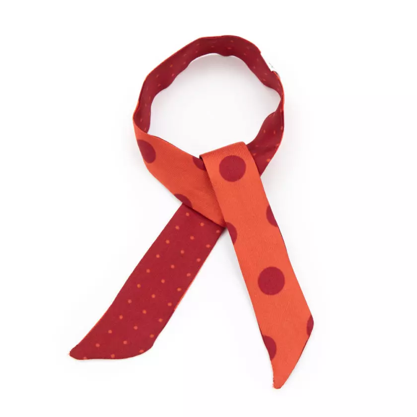 Lien en soie imprimé Gros Pois et mini Pois col 18 Orange