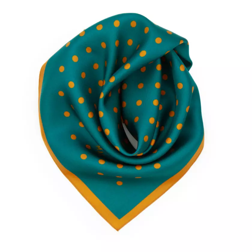 Carré de soie 49, twill de soie imprimé Pois col 11 Vert