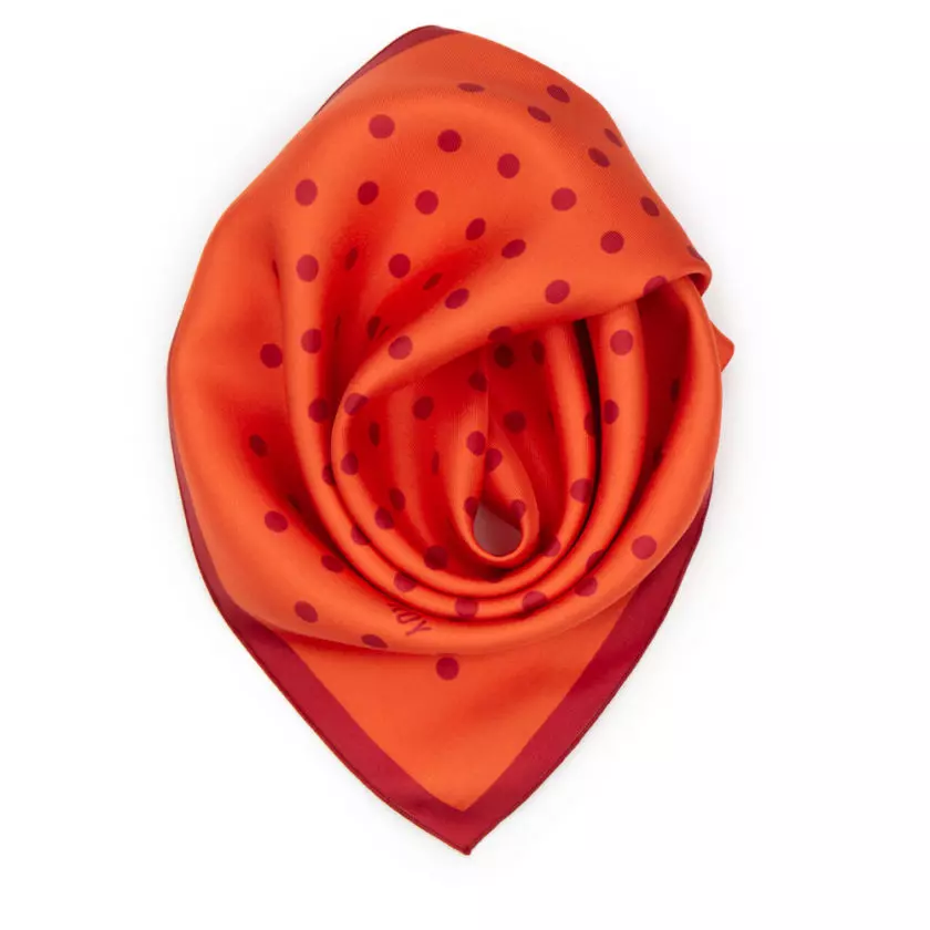 Carré de soie 49, twill de soie imprimé Pois col 9 Orange