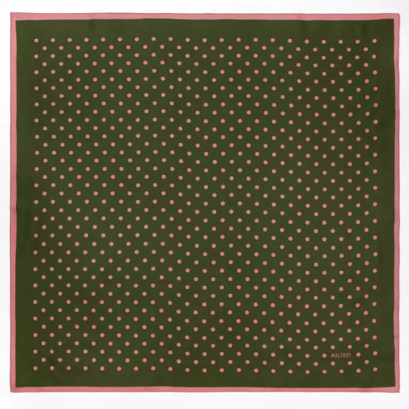 Carré de soie 67, Twill de soie imprimé Pois col 14 Kaki