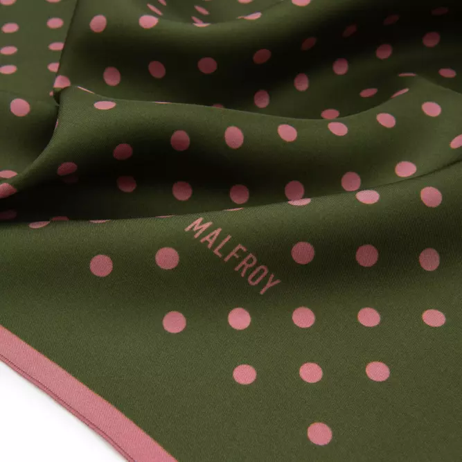 Carré de soie 67, Twill de soie imprimé Pois col 14 Kaki