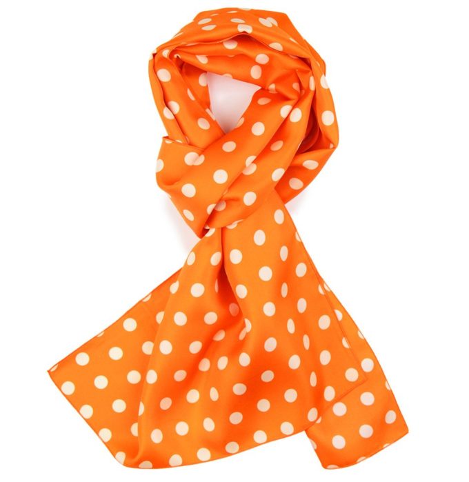 Echarpe en twill de soie imprimé Gros Pois col 5 orange