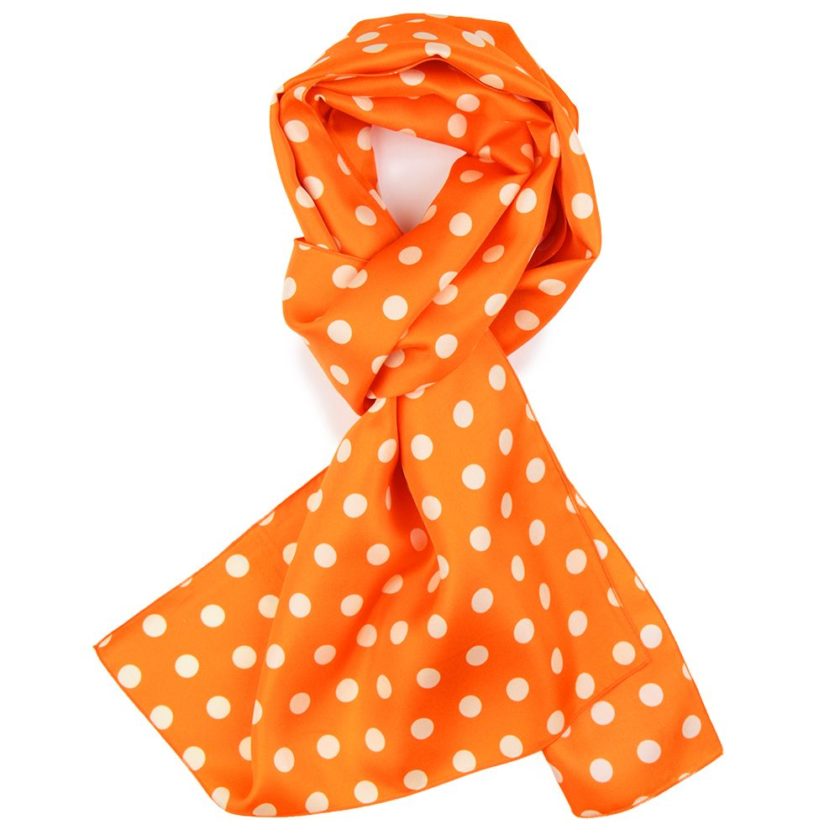 Echarpe en twill de soie imprimé Gros Pois col 5 orange