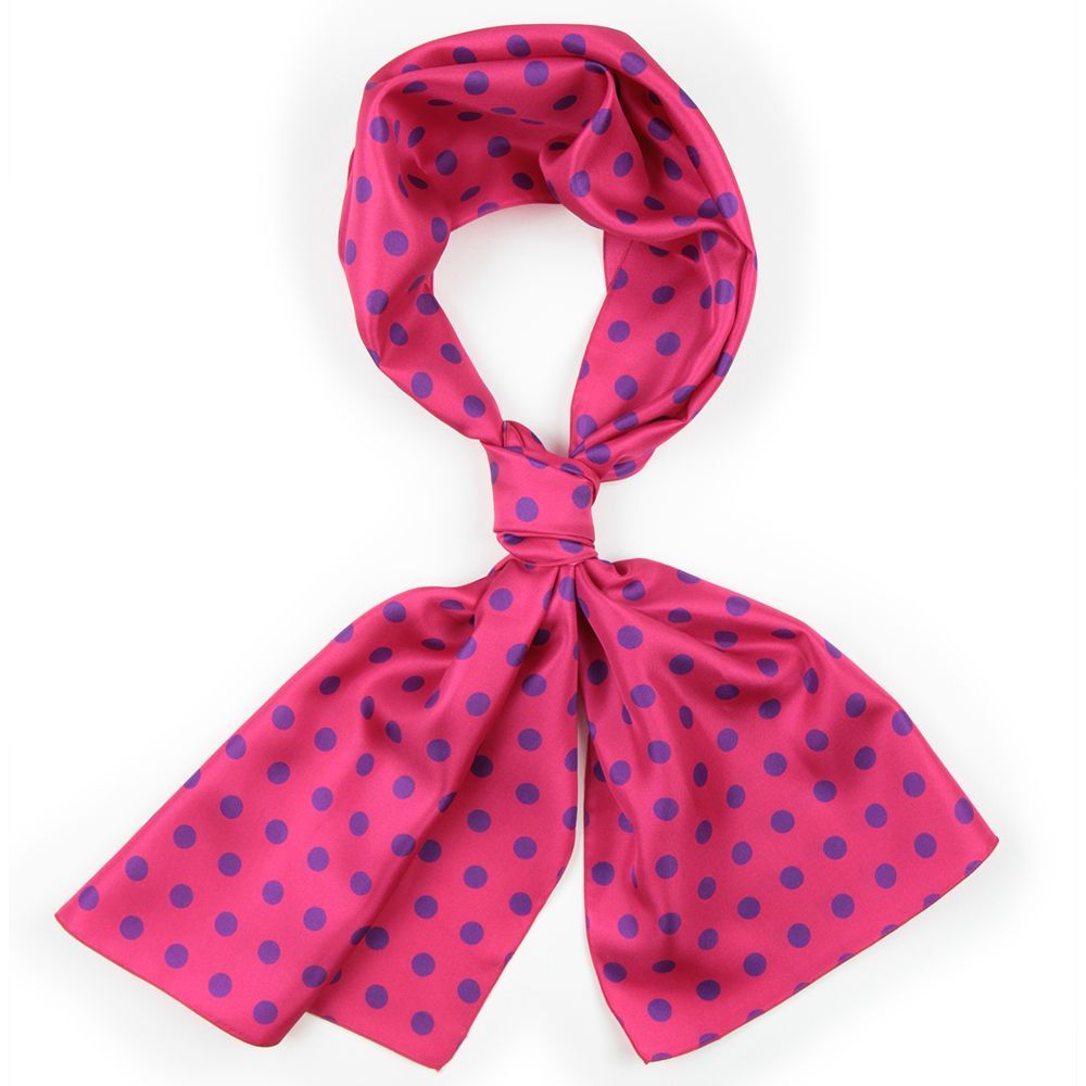 Echarpe en twill de soie imprimé Gros Pois col 12 fuchsia