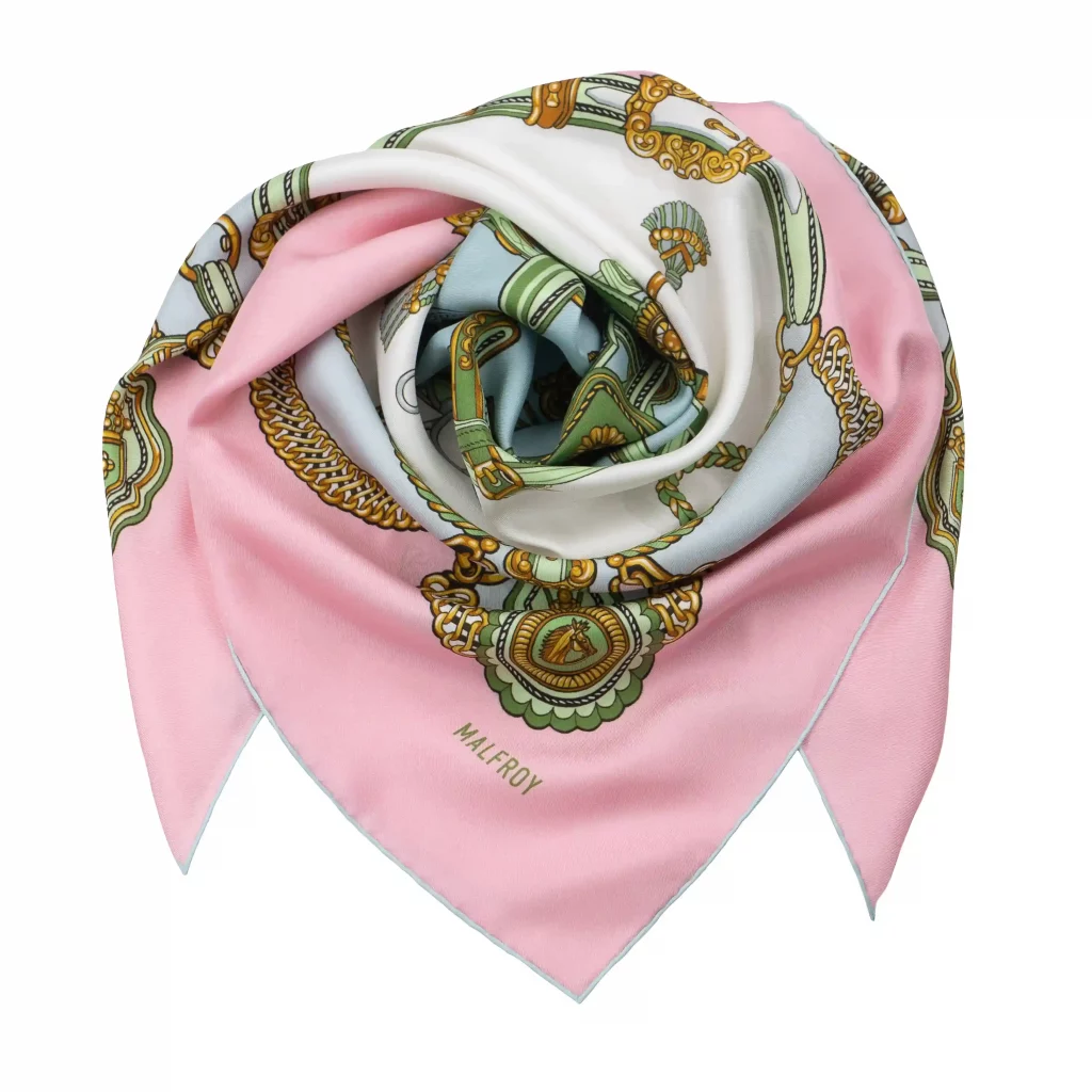 Carré en twill de soie 90 imprimé Brides et Frontaux - Rose