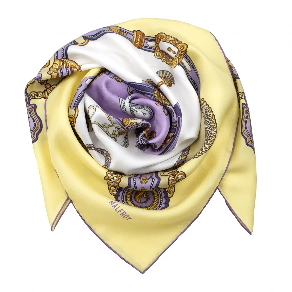 Carré en twill de soie 90 imprimé Brides et Frontaux - Jaune