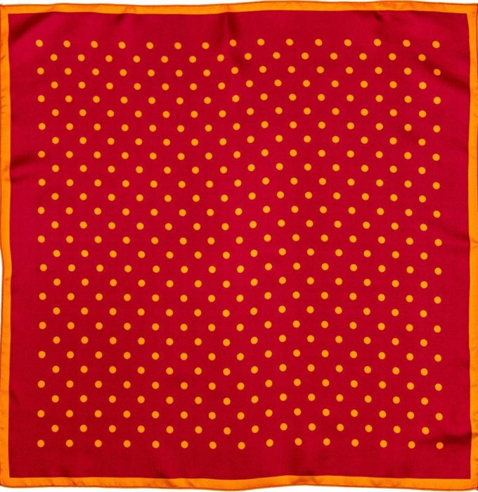 Carré de soie 49, twill de soie imprimé Pois VAR 3 rouge orange