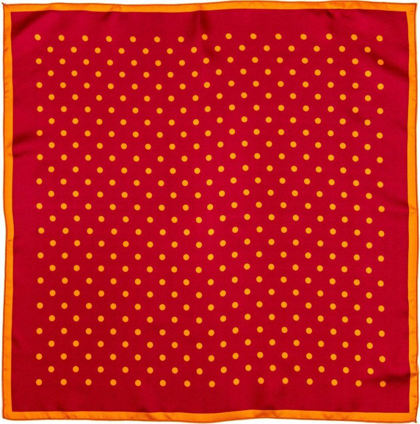 Carré de soie 49, twill de soie imprimé Pois VAR 3 rouge orange