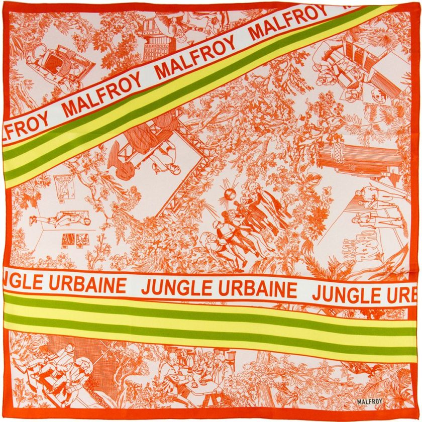 Carré de soie 67, Twill de soie imprimé Jungle Urbaine col 5 orange