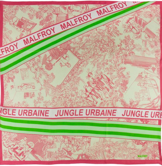 Carré de soie 67, Twill de soie imprimé Jungle Urbaine col 6 Guimauve