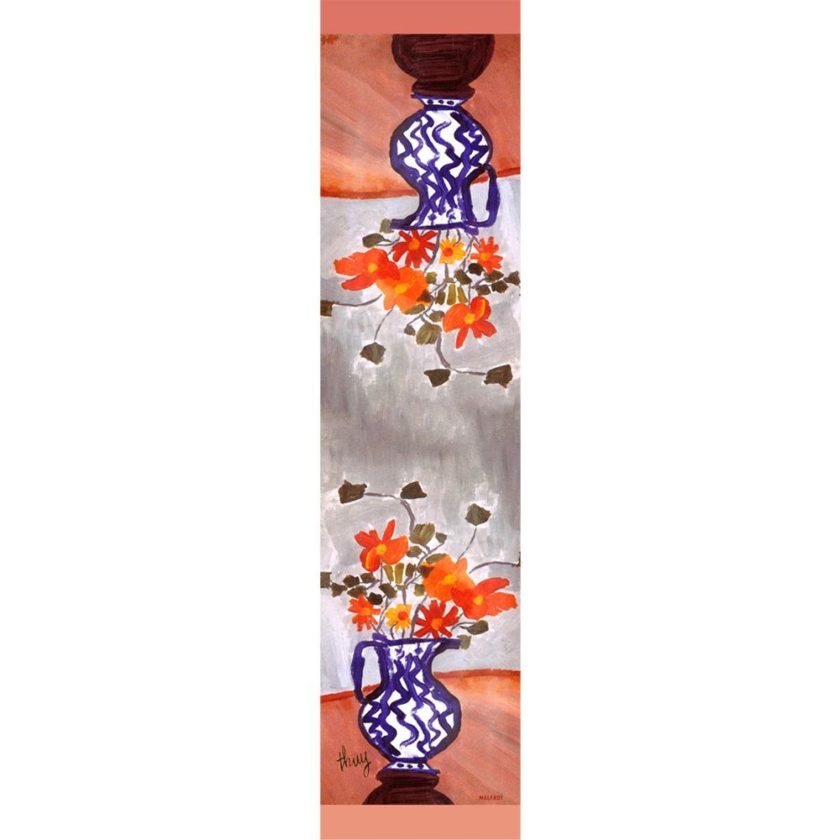 Echarpe en soie, Pongé de soie imprimé Bouquets, de l'artiste Thuy col 1 orange