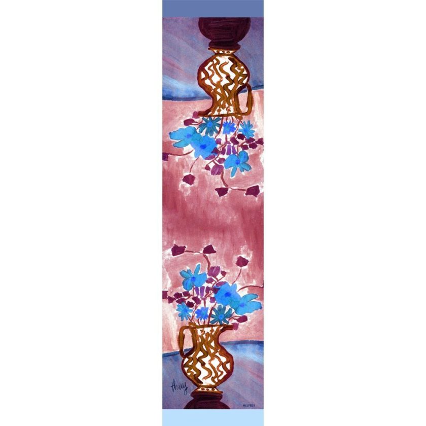 Echarpe en soie, Pongé de soie imprimé Bouquets, de l'artiste Thuy col 3 bleu