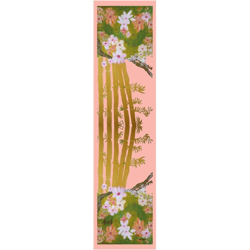 Echarpe en soie, Mousseline de soie imprimé Bambou, de l'artiste Thuy col 1 Rose