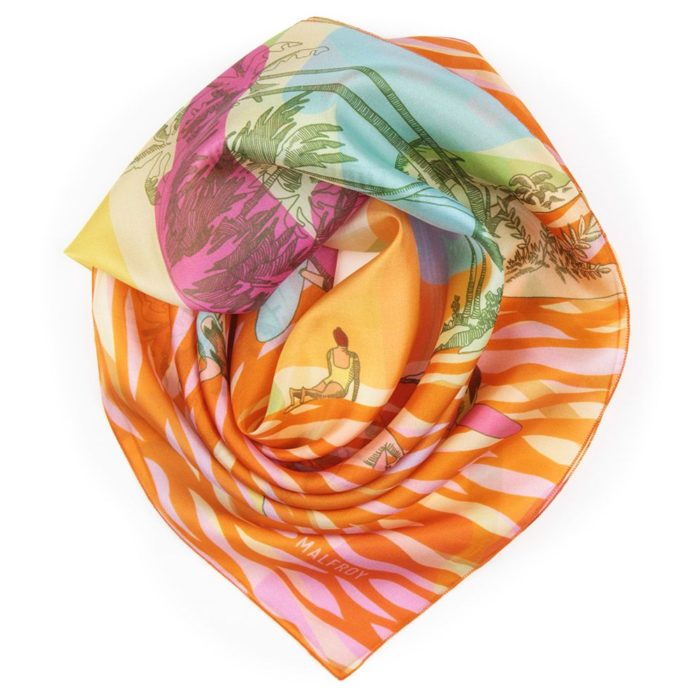 Bandana en soie, Pongé de soie imprimé Good vibrations col 3 Cumin