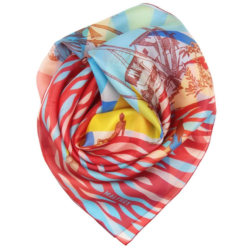 Bandana en soie, Pongé de soie imprimé Good vibrations col 4 Rouge