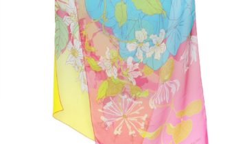 Echarpe en soie 43×140, mousseline de soie imprimée Guirlande Florale – Rose