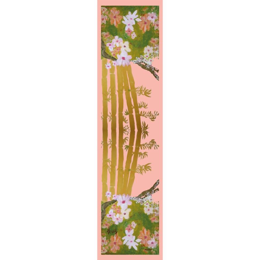Echarpe en soie, pongé de soie imprimé Bambou, de l'artiste Thuy col 1 rose