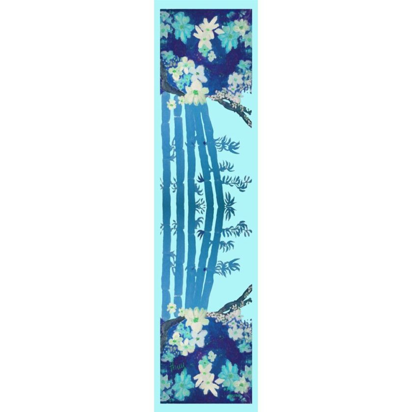 Echarpe en soie, pongé de soie imprimé Bambou, de l'artiste Thuy col 4 bleu