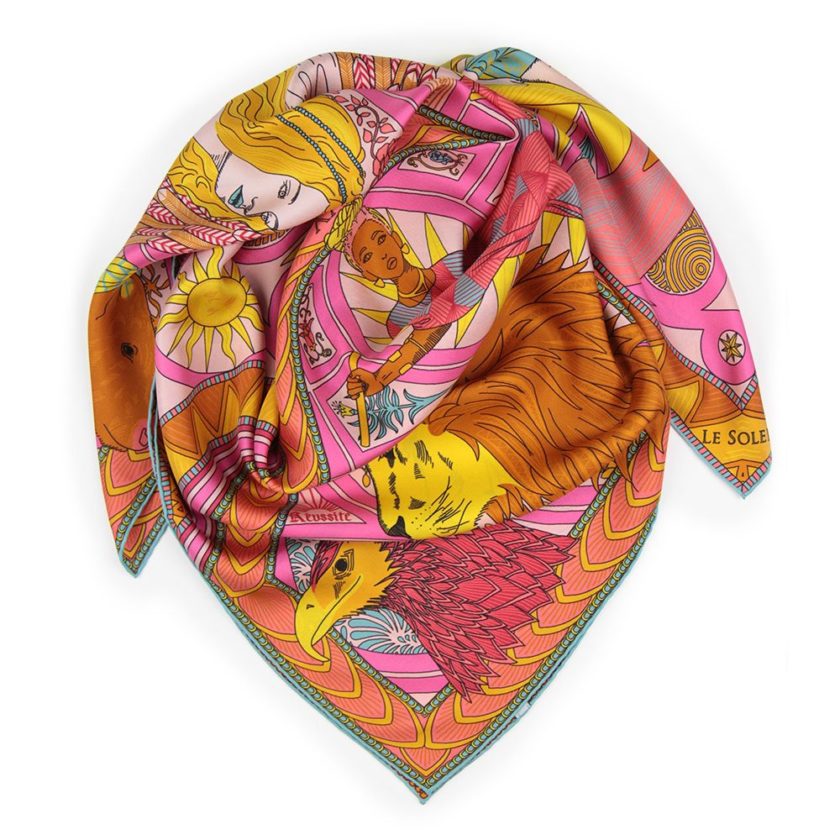 Carré de soie, twill de soie imprimé Tarot de Marseille Var 2 rose 3