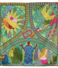 Carré de soie, twill de soie imprimé Tarot de Marseille Var 3 Vert