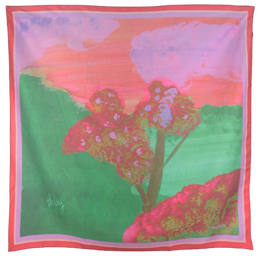 Carré de soie 67, Pongé de soie imprimé Mon Paysage, de l'artiste Thuy var 2 rouge