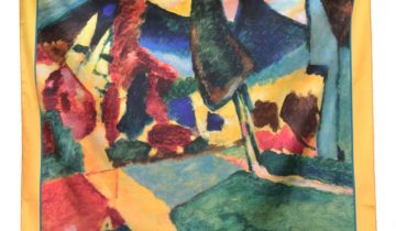 Carré de soie 90, twill de soie imprimé Kandinsky, Paysage – Jaune