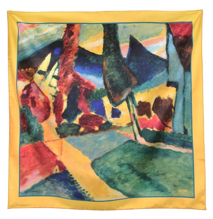 Carré de soie, twill de soie imprimé Kandinsky, Paysage var 1 jaune