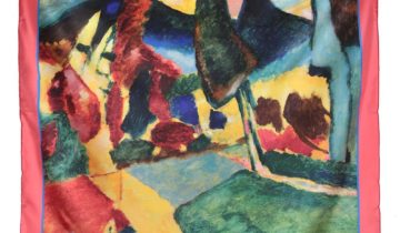 Carré de soie 90, twill de soie imprimé Kandinsky, Paysage – Fraise