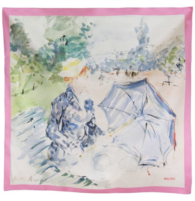 Carré de soie 67, Twill de Soie imprimé Morisot, Avenue des Bois var 2 rose