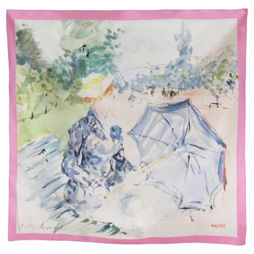 Carré de soie 67, Twill de Soie imprimé Morisot, Avenue des Bois var 2 rose