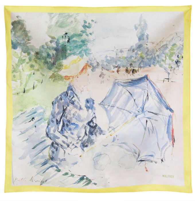 Carré de soie 67, Twill de Soie imprimé Morisot, Avenue des Bois var 3 citron