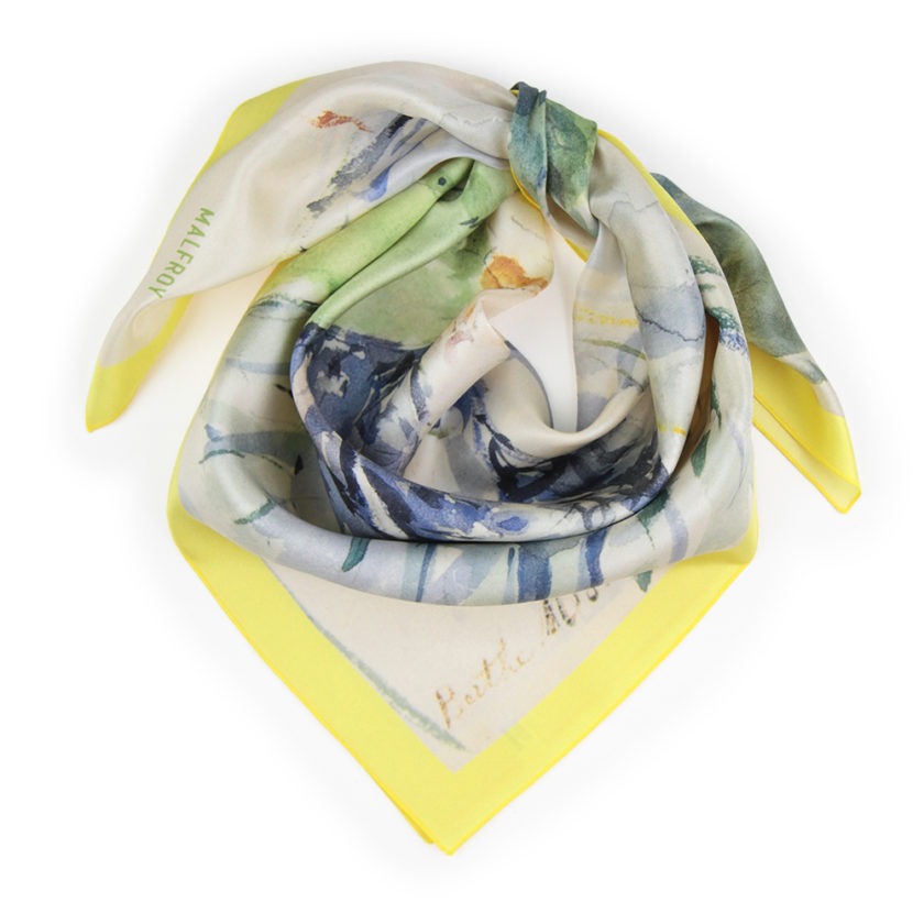 Carré de soie 67, Twill de Soie imprimé Morisot, Avenue des Bois var 3 citron