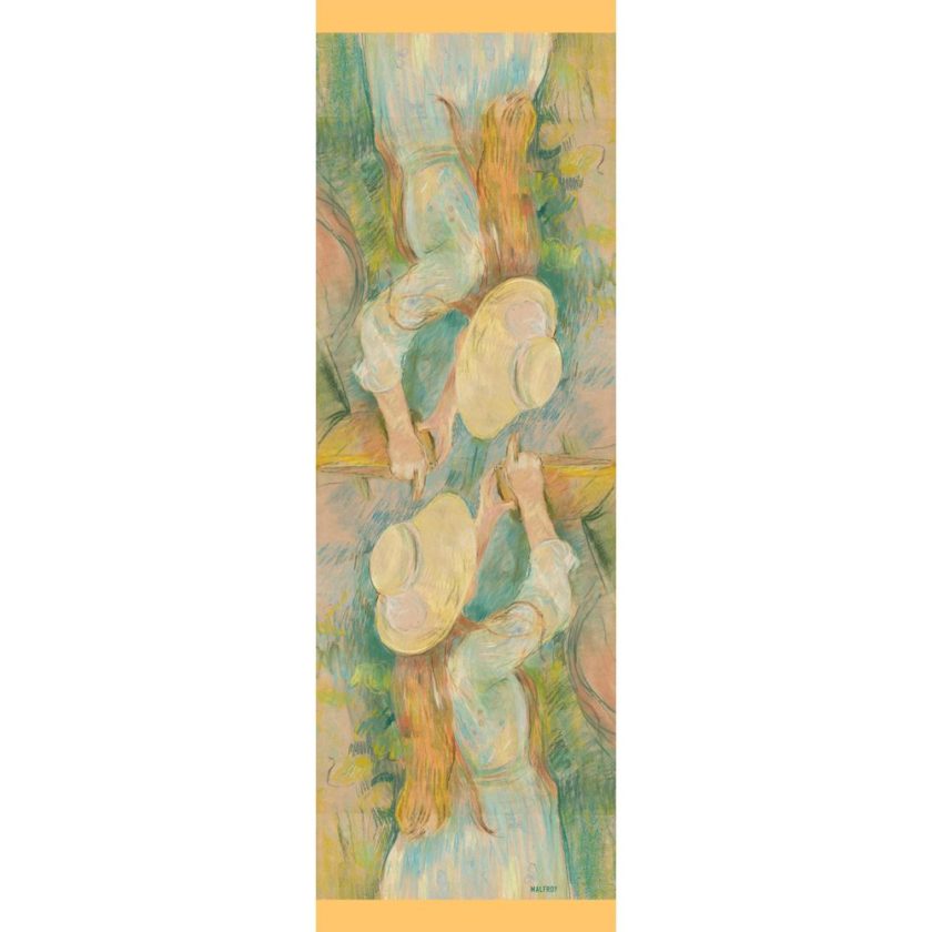 Echarpe en soie, mousseline de soie imprimée Morisot, Jeune Fille au Panier col 1 peche