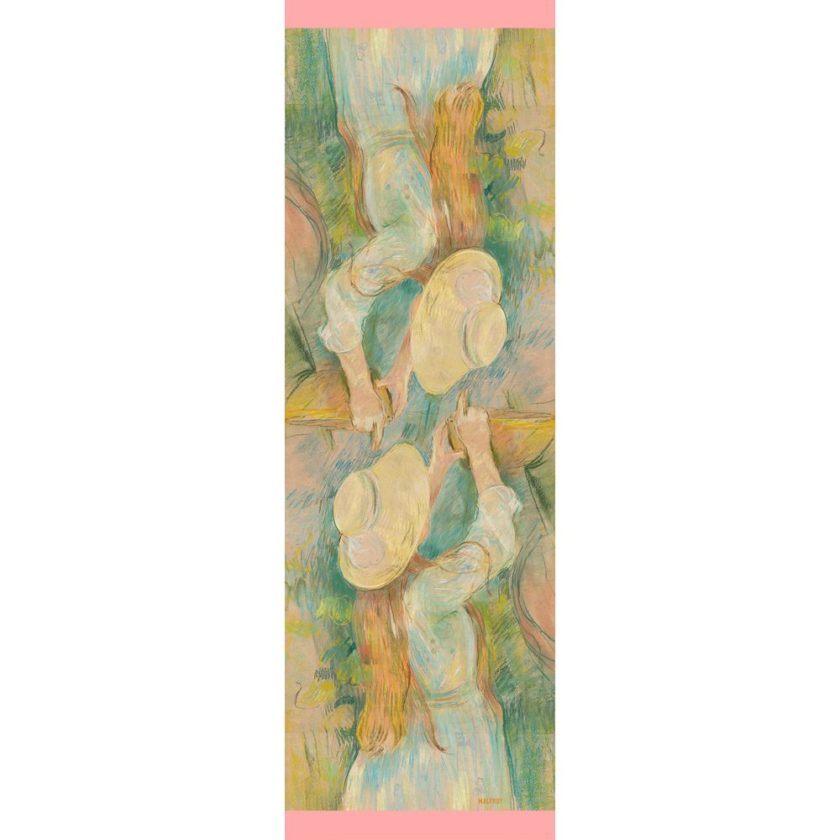 Echarpe en soie, mousseline de soie imprimée Morisot, Jeune Fille au Panier col 2 rose