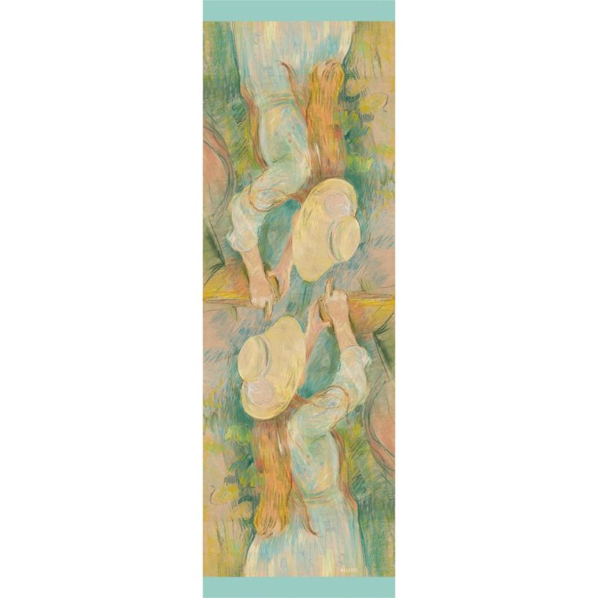 Echarpe en soie, mousseline de soie imprimée Morisot, Jeune Fille au Panier col 3 bleu